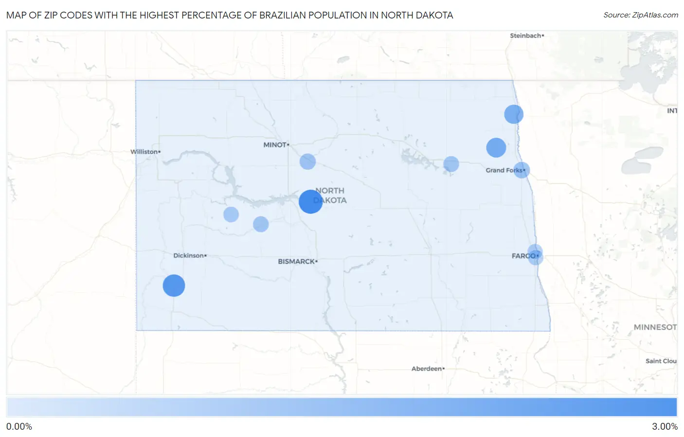Zip Codes with the Highest Percentage of Brazilian Population in North Dakota Map