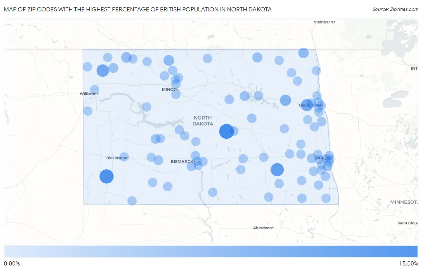 Zip Codes with the Highest Percentage of British Population in North Dakota Map