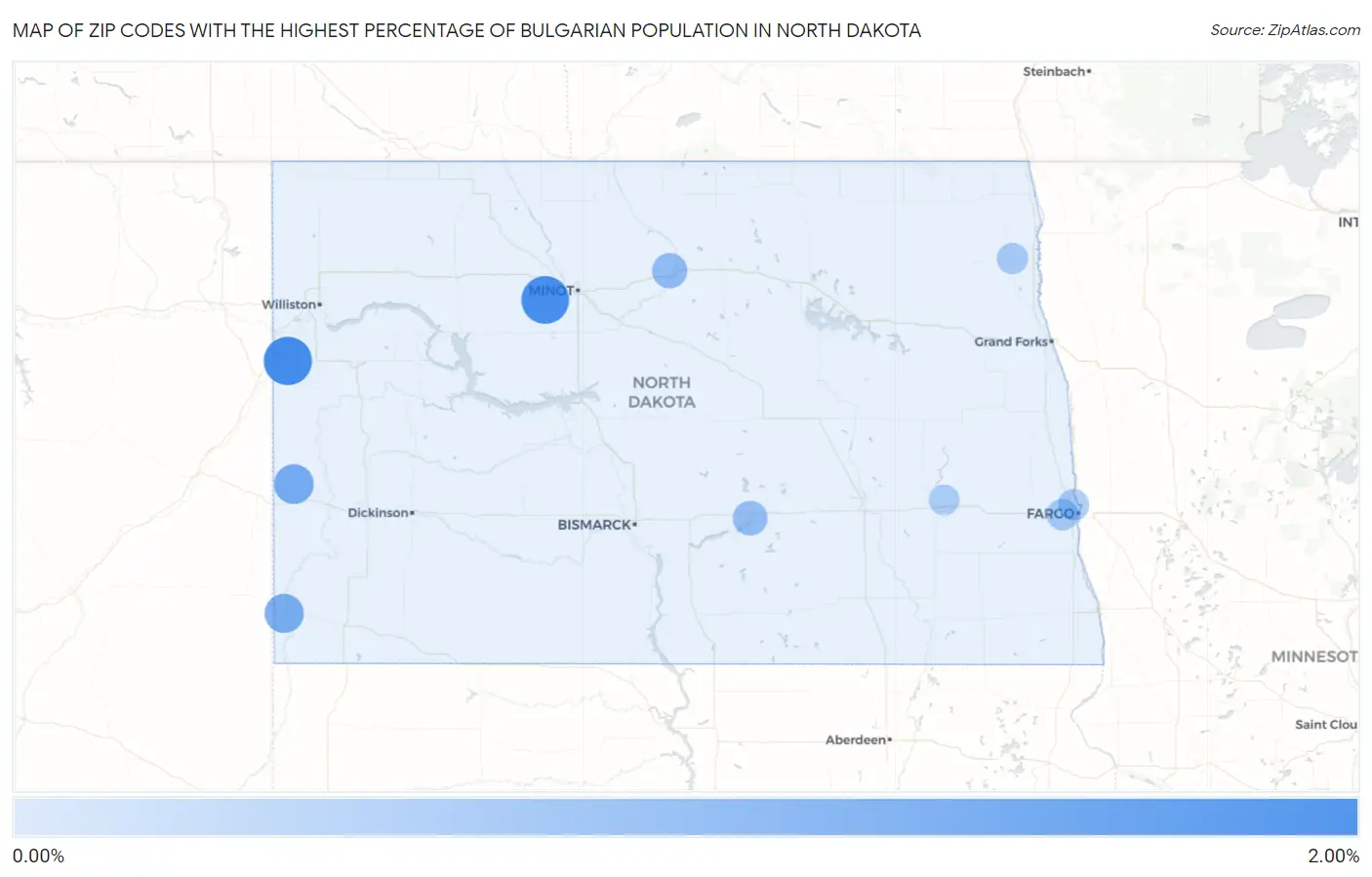 Zip Codes with the Highest Percentage of Bulgarian Population in North Dakota Map