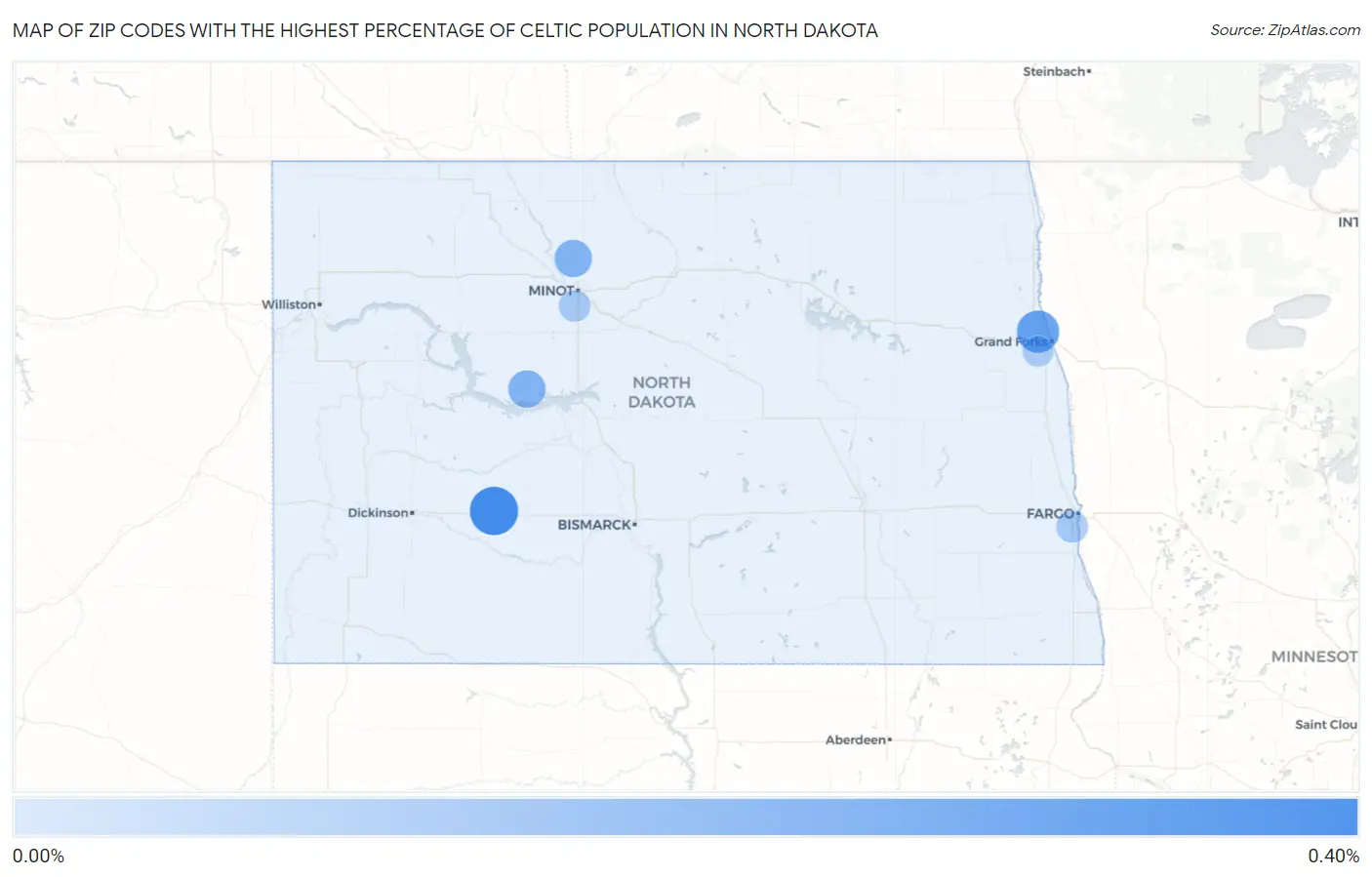 Zip Codes with the Highest Percentage of Celtic Population in North Dakota Map