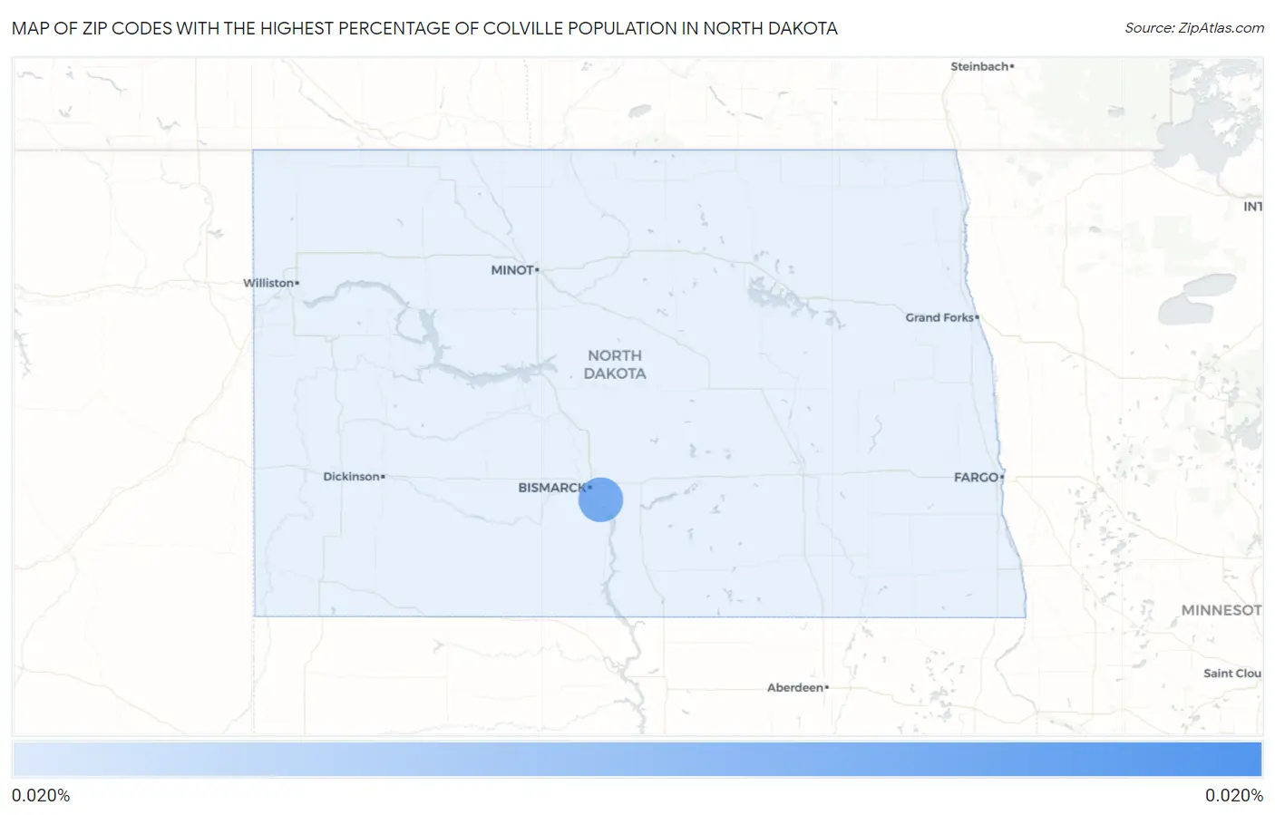 Zip Codes with the Highest Percentage of Colville Population in North Dakota Map