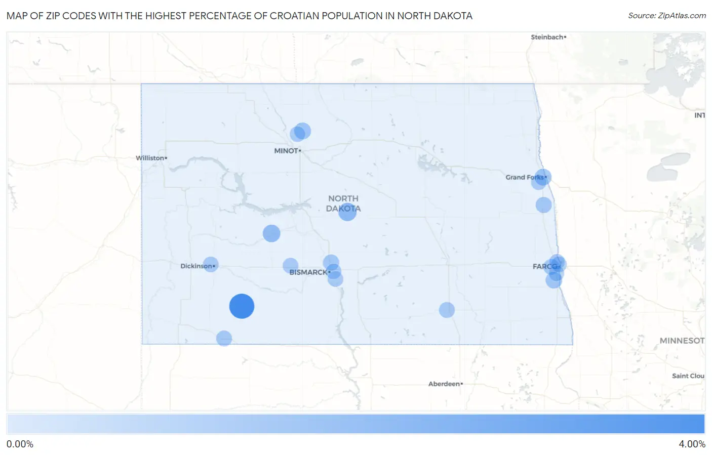 Zip Codes with the Highest Percentage of Croatian Population in North Dakota Map
