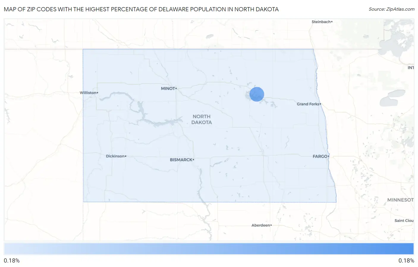 Zip Codes with the Highest Percentage of Delaware Population in North Dakota Map