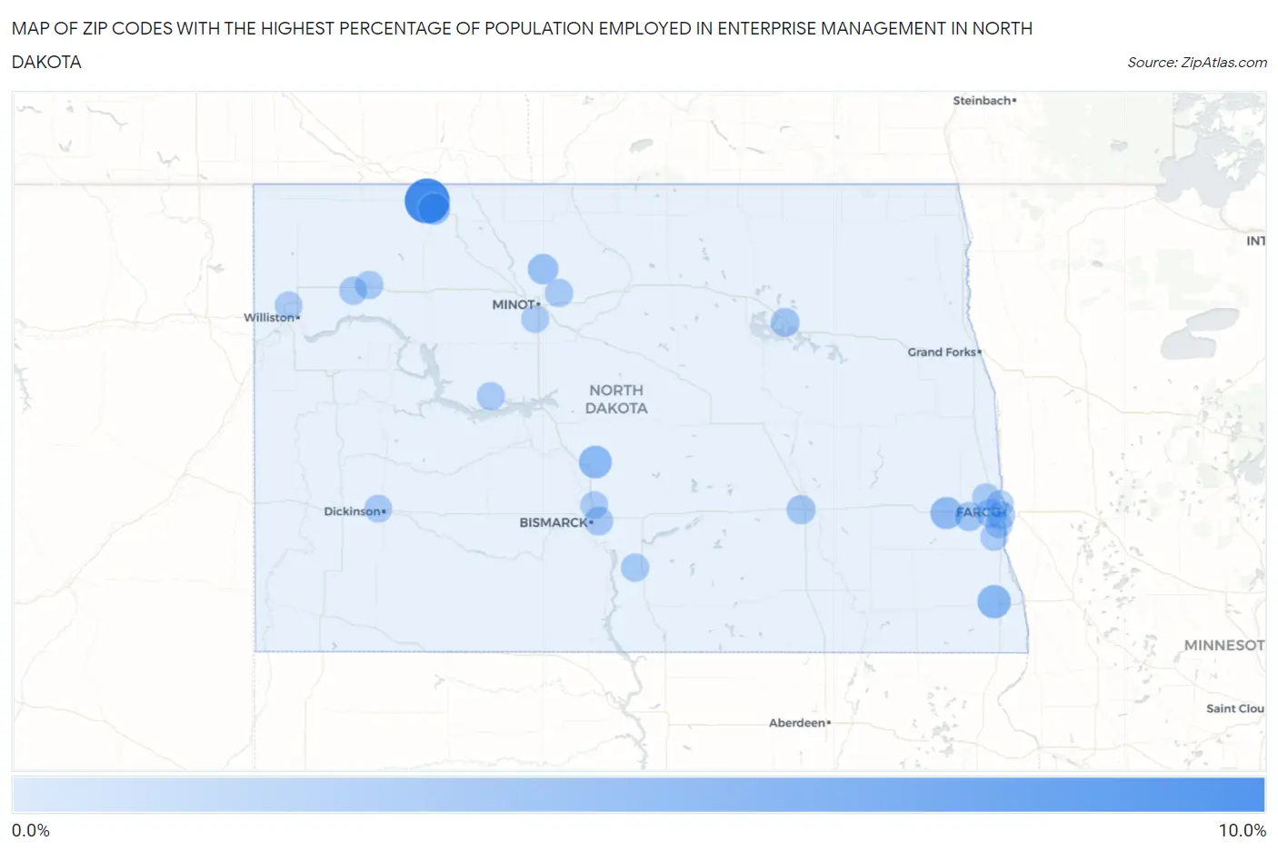 Zip Codes with the Highest Percentage of Population Employed in Enterprise Management in North Dakota Map