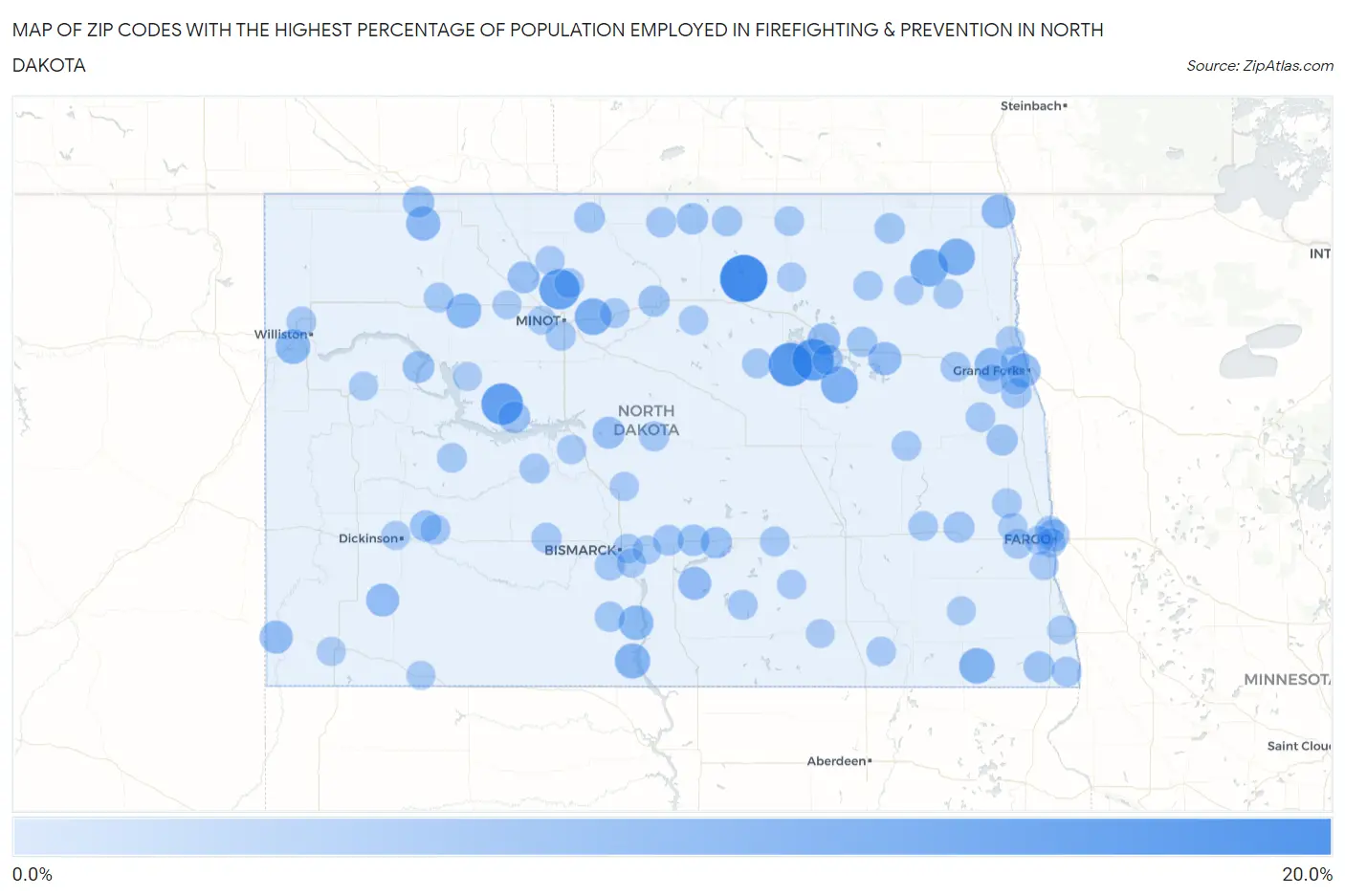 Zip Codes with the Highest Percentage of Population Employed in Firefighting & Prevention in North Dakota Map