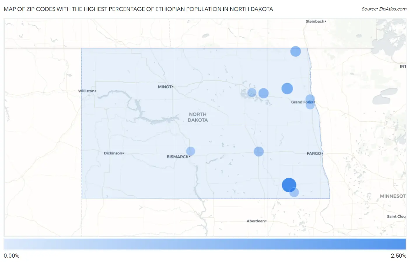 Zip Codes with the Highest Percentage of Ethiopian Population in North Dakota Map