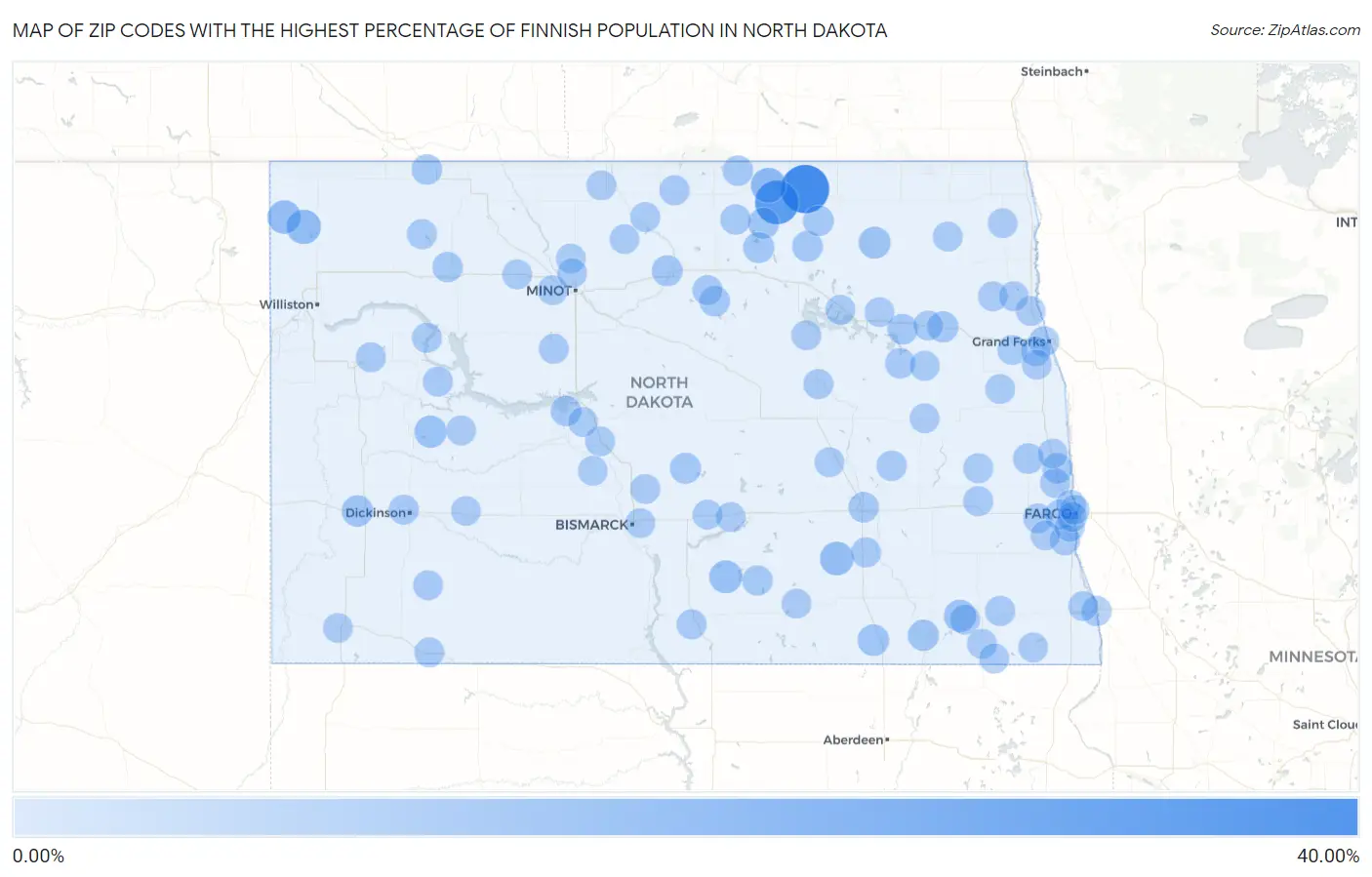 Zip Codes with the Highest Percentage of Finnish Population in North Dakota Map