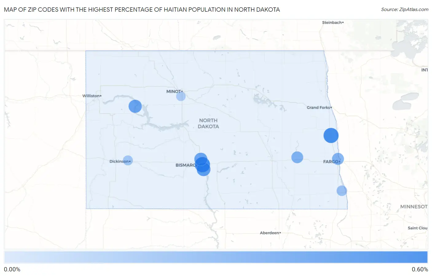Zip Codes with the Highest Percentage of Haitian Population in North Dakota Map