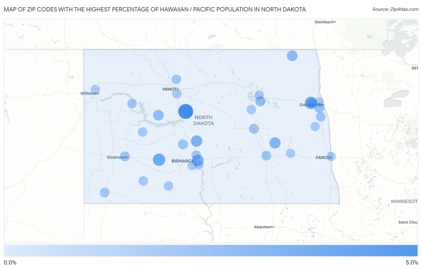 Zip Codes with the Highest Percentage of Hawaiian / Pacific Population in North Dakota Map