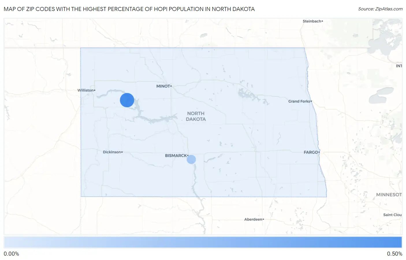 Zip Codes with the Highest Percentage of Hopi Population in North Dakota Map