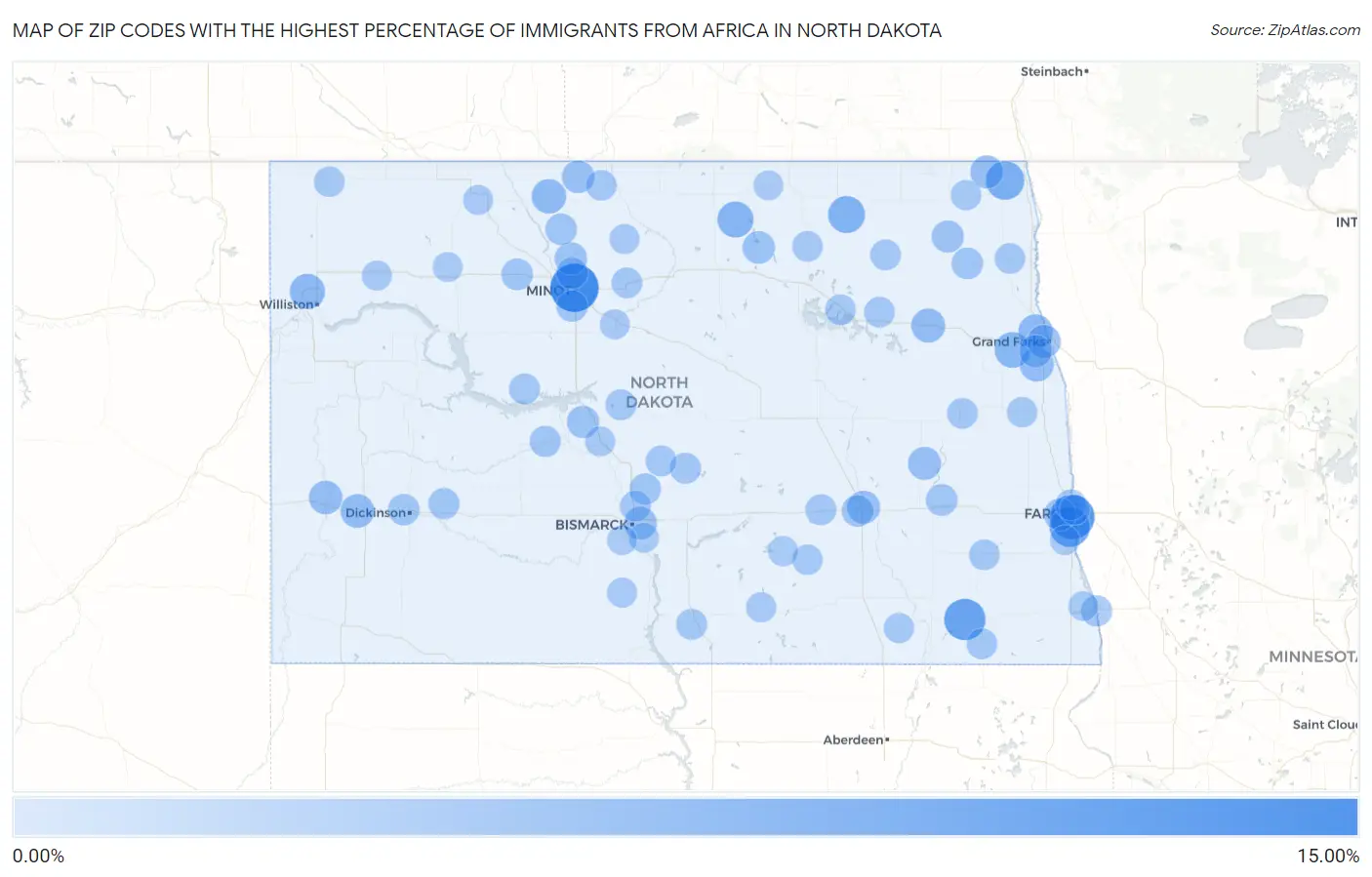 Zip Codes with the Highest Percentage of Immigrants from Africa in North Dakota Map