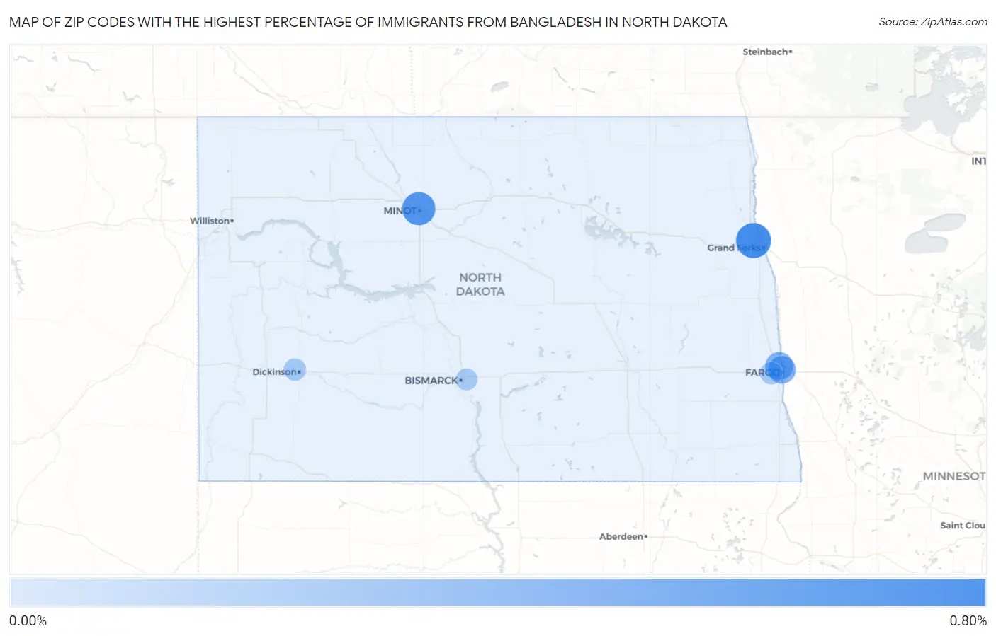 Zip Codes with the Highest Percentage of Immigrants from Bangladesh in North Dakota Map
