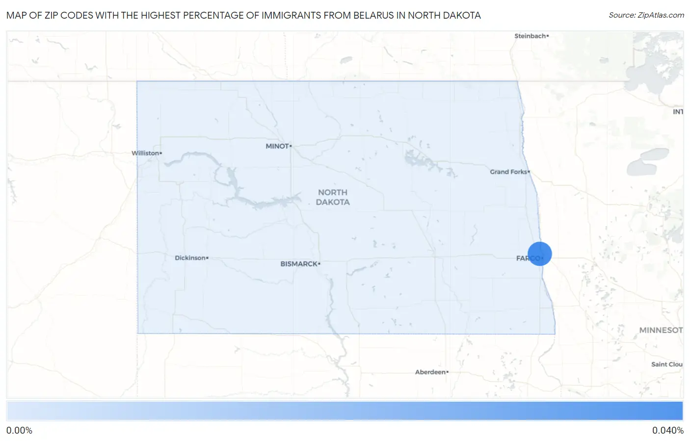 Zip Codes with the Highest Percentage of Immigrants from Belarus in North Dakota Map
