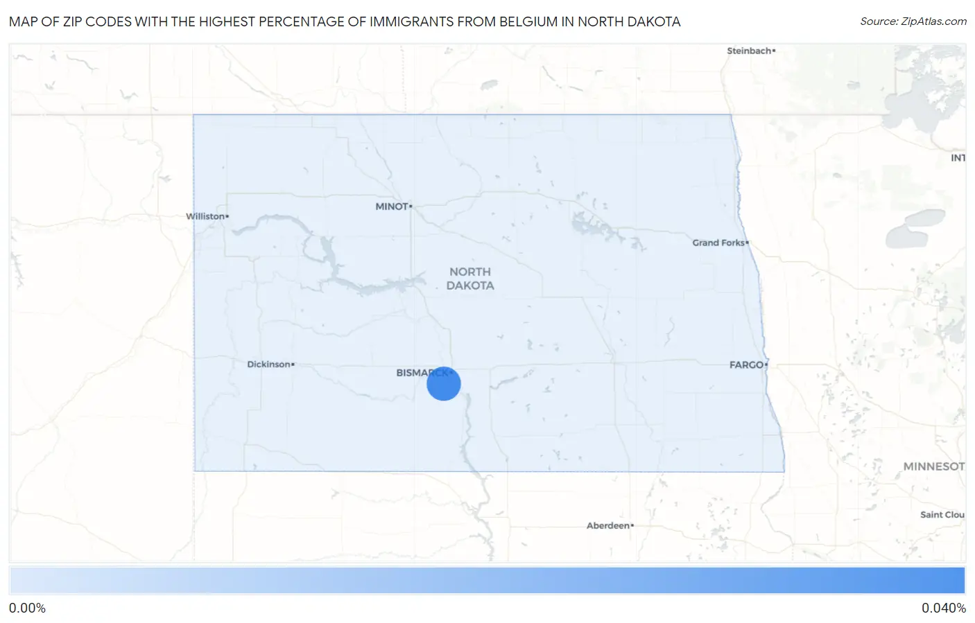 Zip Codes with the Highest Percentage of Immigrants from Belgium in North Dakota Map