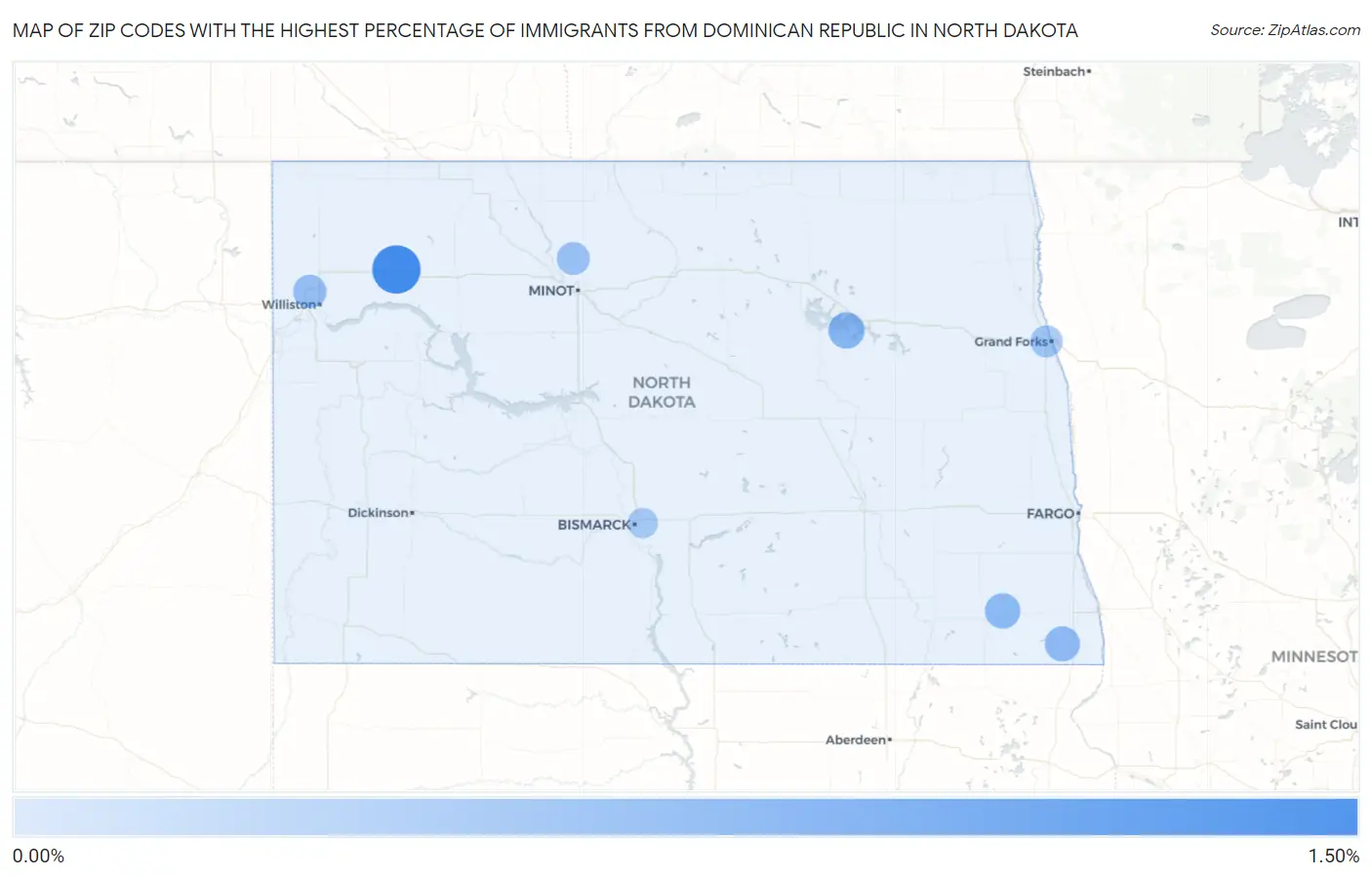 Zip Codes with the Highest Percentage of Immigrants from Dominican Republic in North Dakota Map