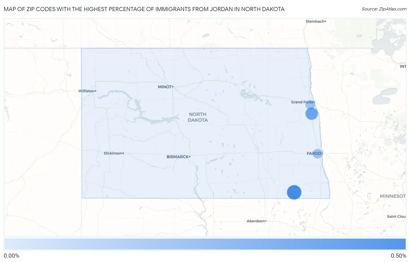 Zip Codes with the Highest Percentage of Immigrants from Jordan in North Dakota Map