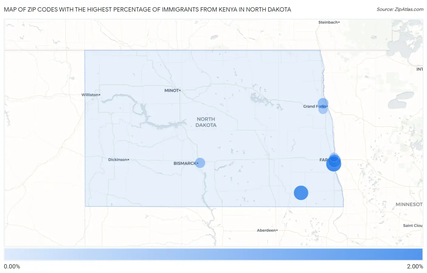 Zip Codes with the Highest Percentage of Immigrants from Kenya in North Dakota Map