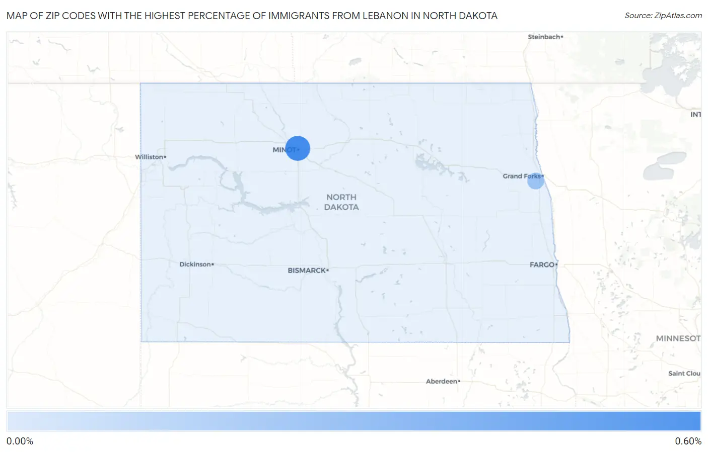 Zip Codes with the Highest Percentage of Immigrants from Lebanon in North Dakota Map