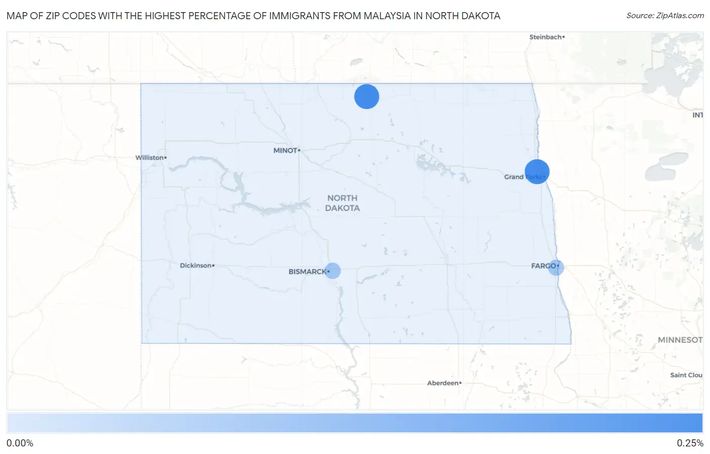 Zip Codes with the Highest Percentage of Immigrants from Malaysia in North Dakota Map