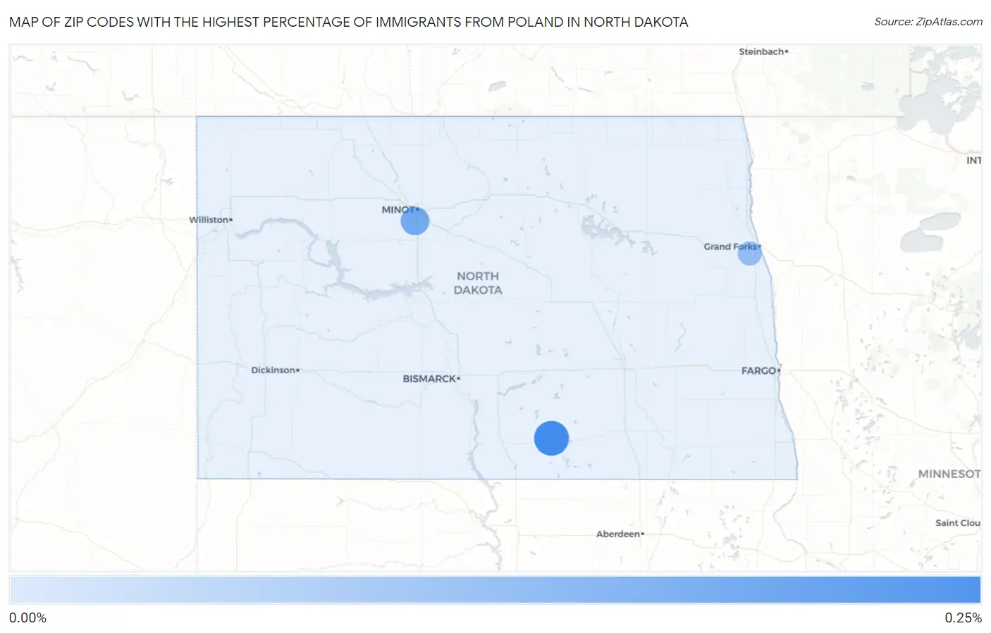 Zip Codes with the Highest Percentage of Immigrants from Poland in North Dakota Map