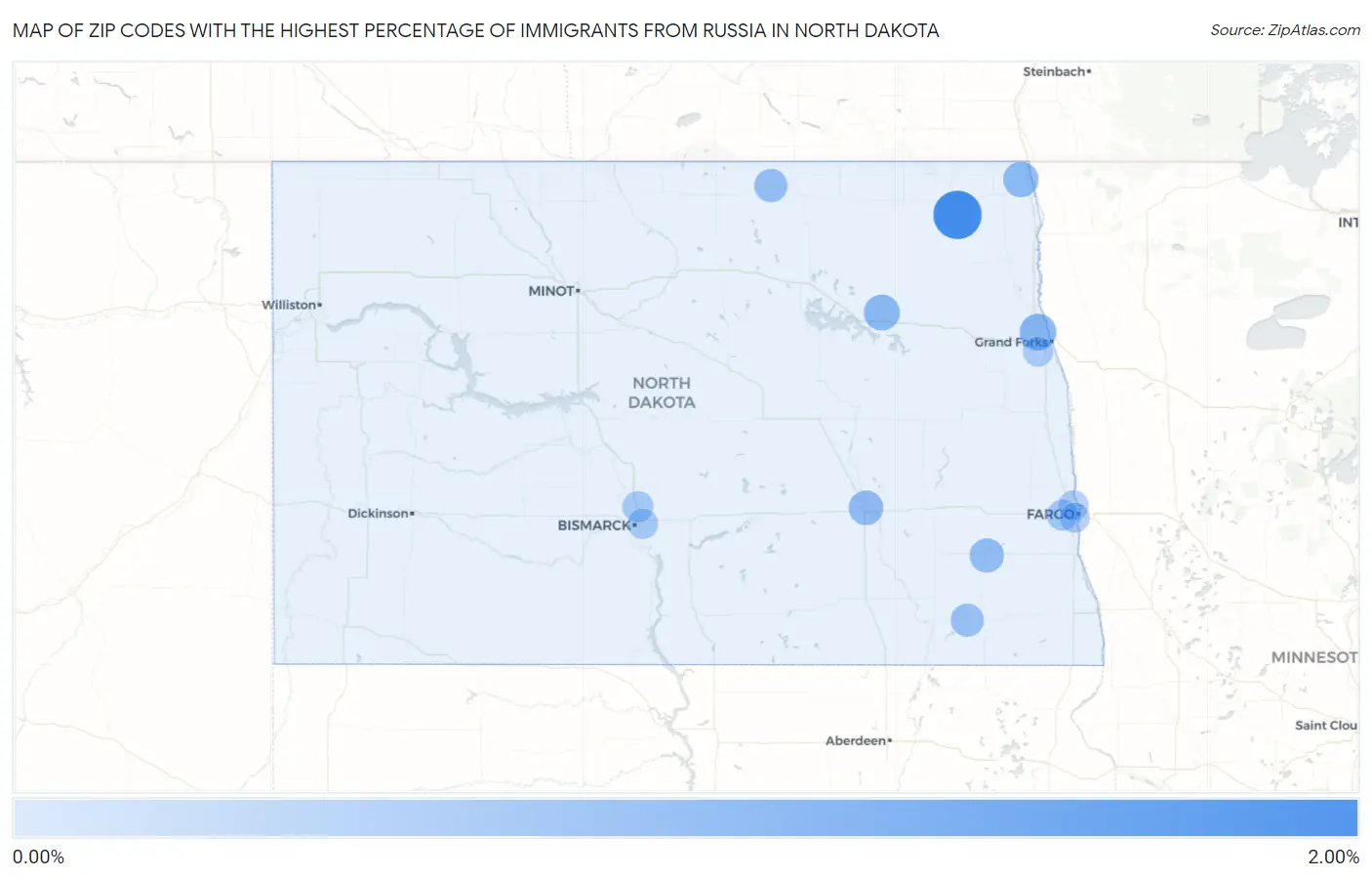 Zip Codes with the Highest Percentage of Immigrants from Russia in North Dakota Map