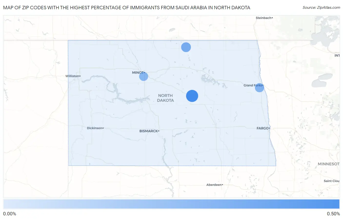 Zip Codes with the Highest Percentage of Immigrants from Saudi Arabia in North Dakota Map