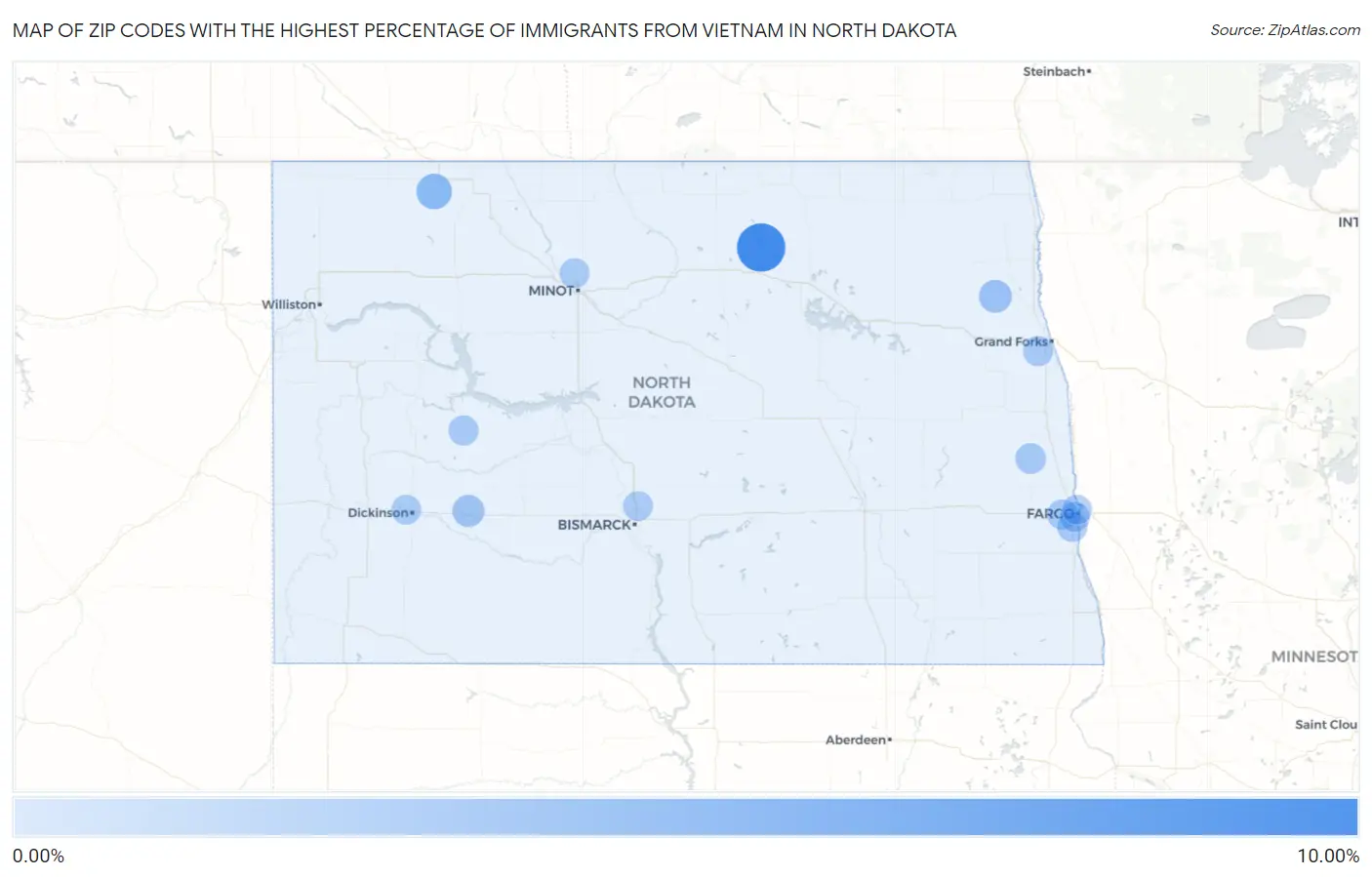 Zip Codes with the Highest Percentage of Immigrants from Vietnam in North Dakota Map