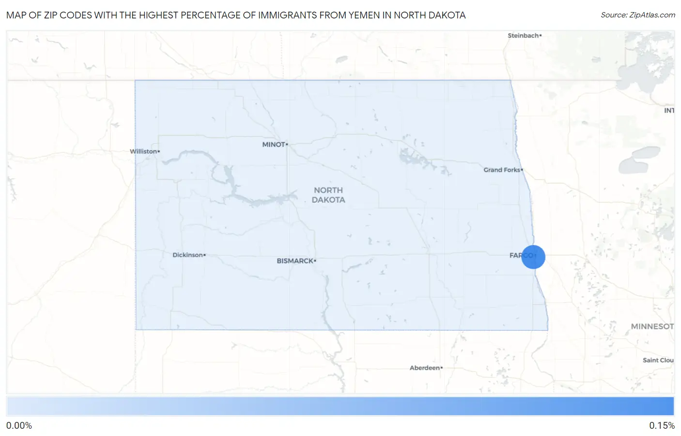 Zip Codes with the Highest Percentage of Immigrants from Yemen in North Dakota Map