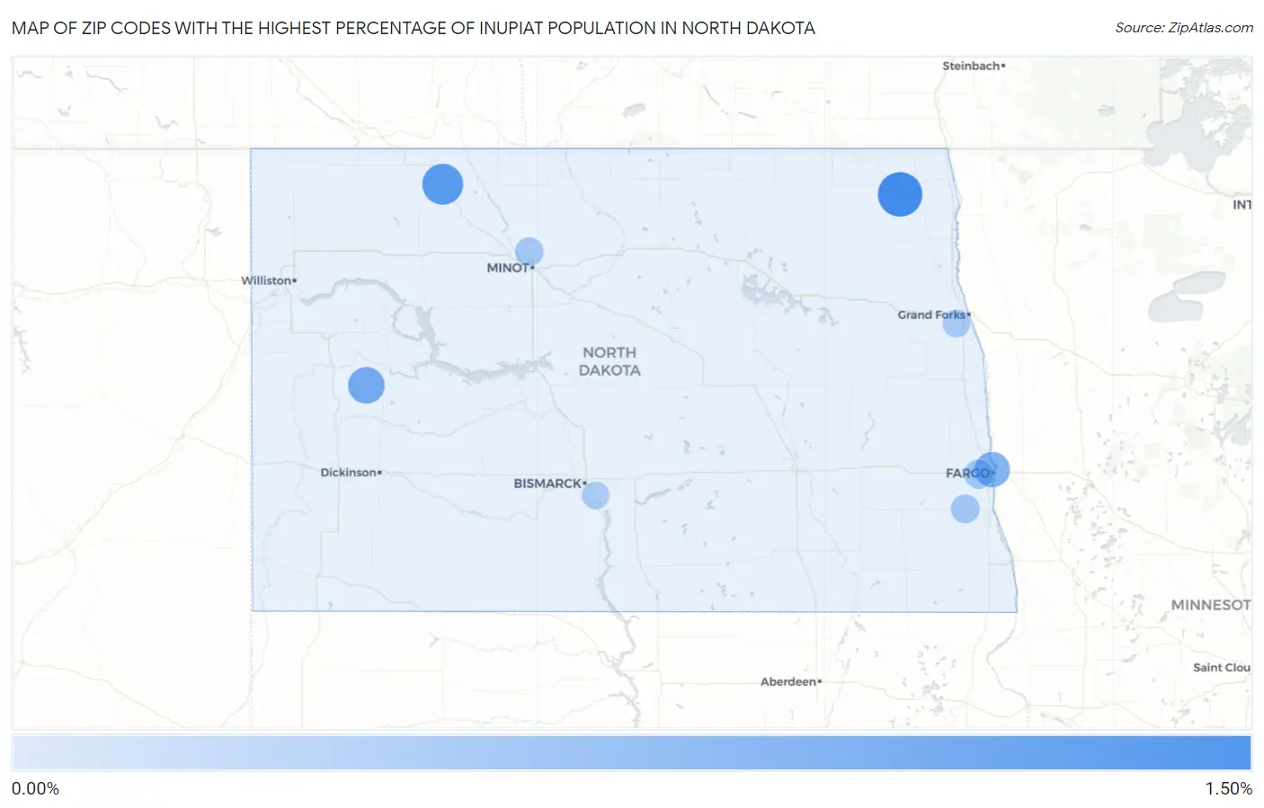 Zip Codes with the Highest Percentage of Inupiat Population in North Dakota Map