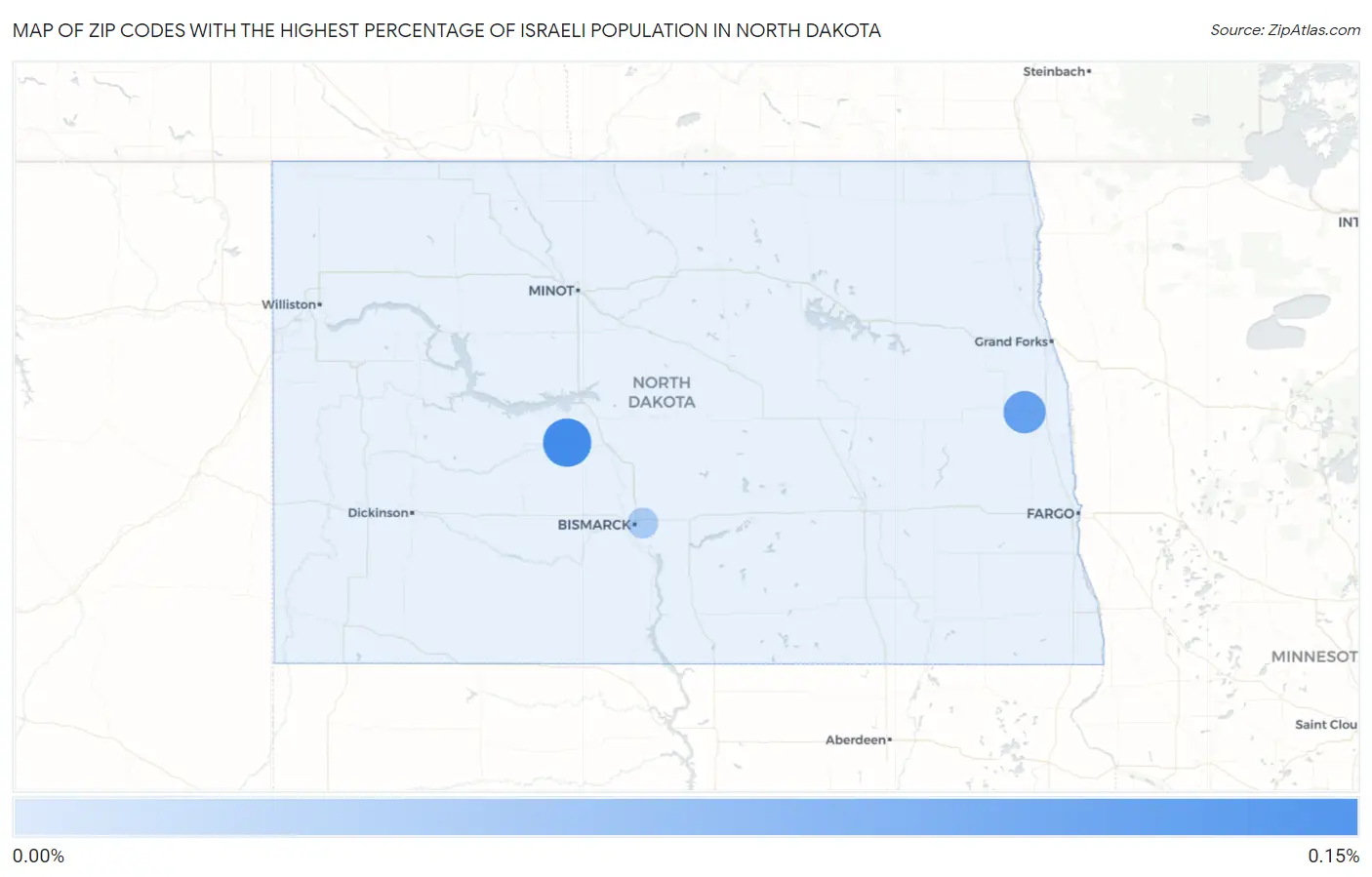 Zip Codes with the Highest Percentage of Israeli Population in North Dakota Map