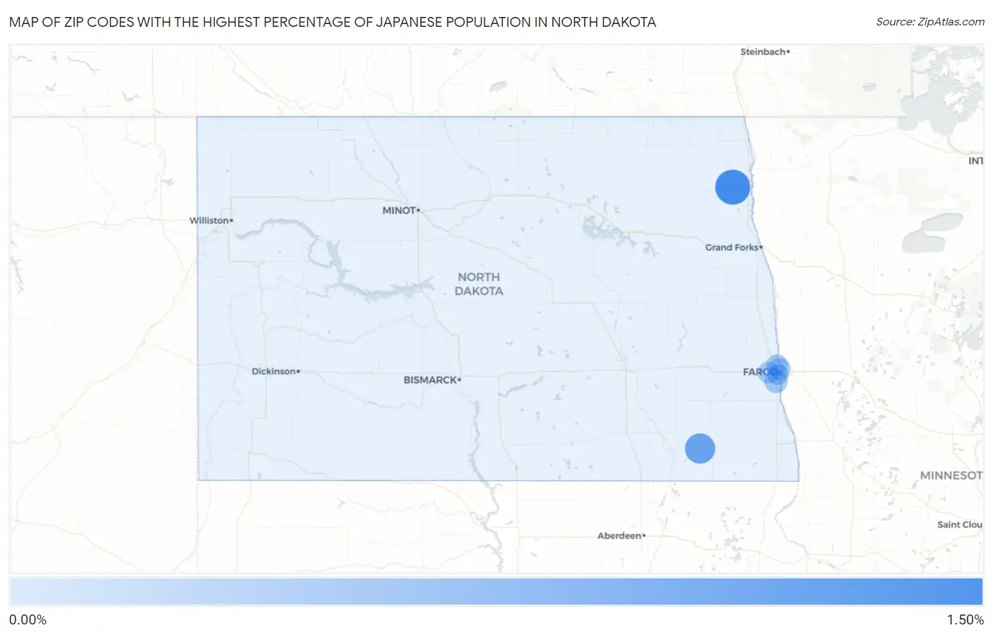 Zip Codes with the Highest Percentage of Japanese Population in North Dakota Map