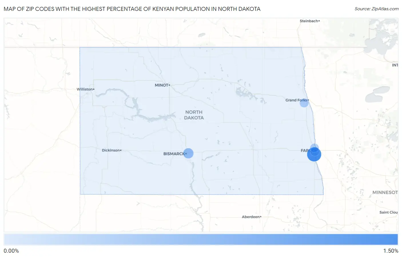 Zip Codes with the Highest Percentage of Kenyan Population in North Dakota Map