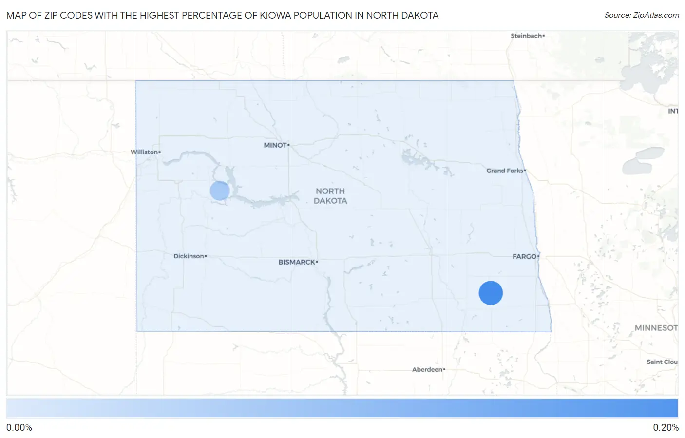 Zip Codes with the Highest Percentage of Kiowa Population in North Dakota Map