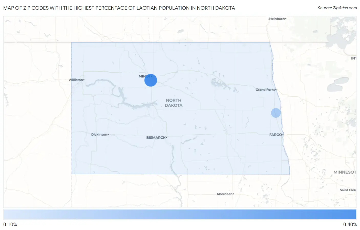 Zip Codes with the Highest Percentage of Laotian Population in North Dakota Map