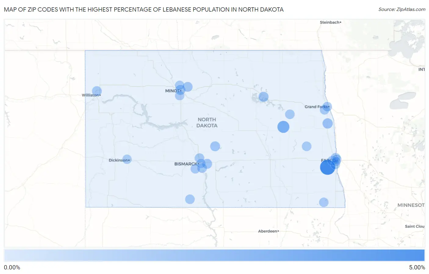 Zip Codes with the Highest Percentage of Lebanese Population in North Dakota Map
