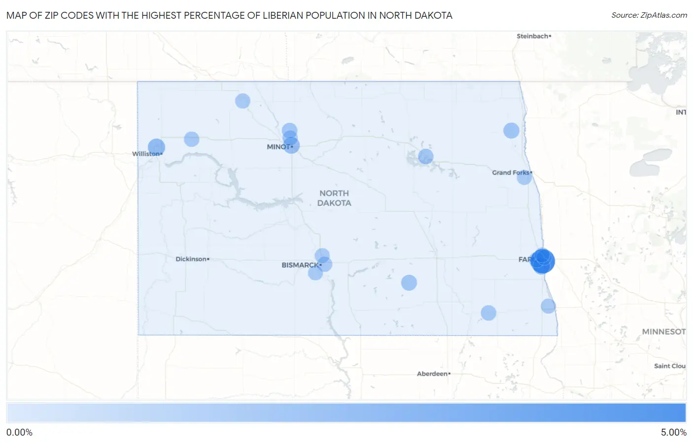 Zip Codes with the Highest Percentage of Liberian Population in North Dakota Map