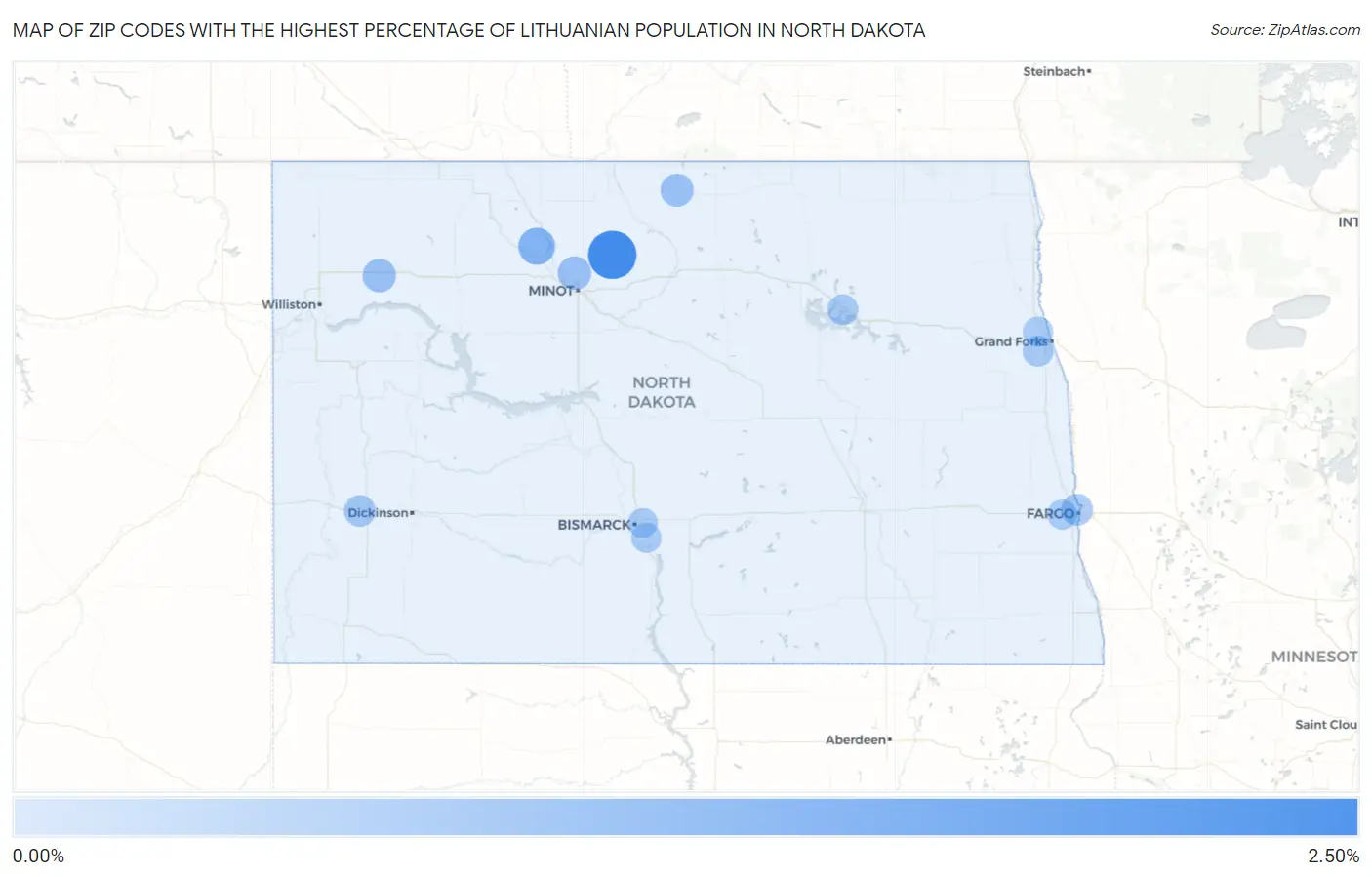 Zip Codes with the Highest Percentage of Lithuanian Population in North Dakota Map