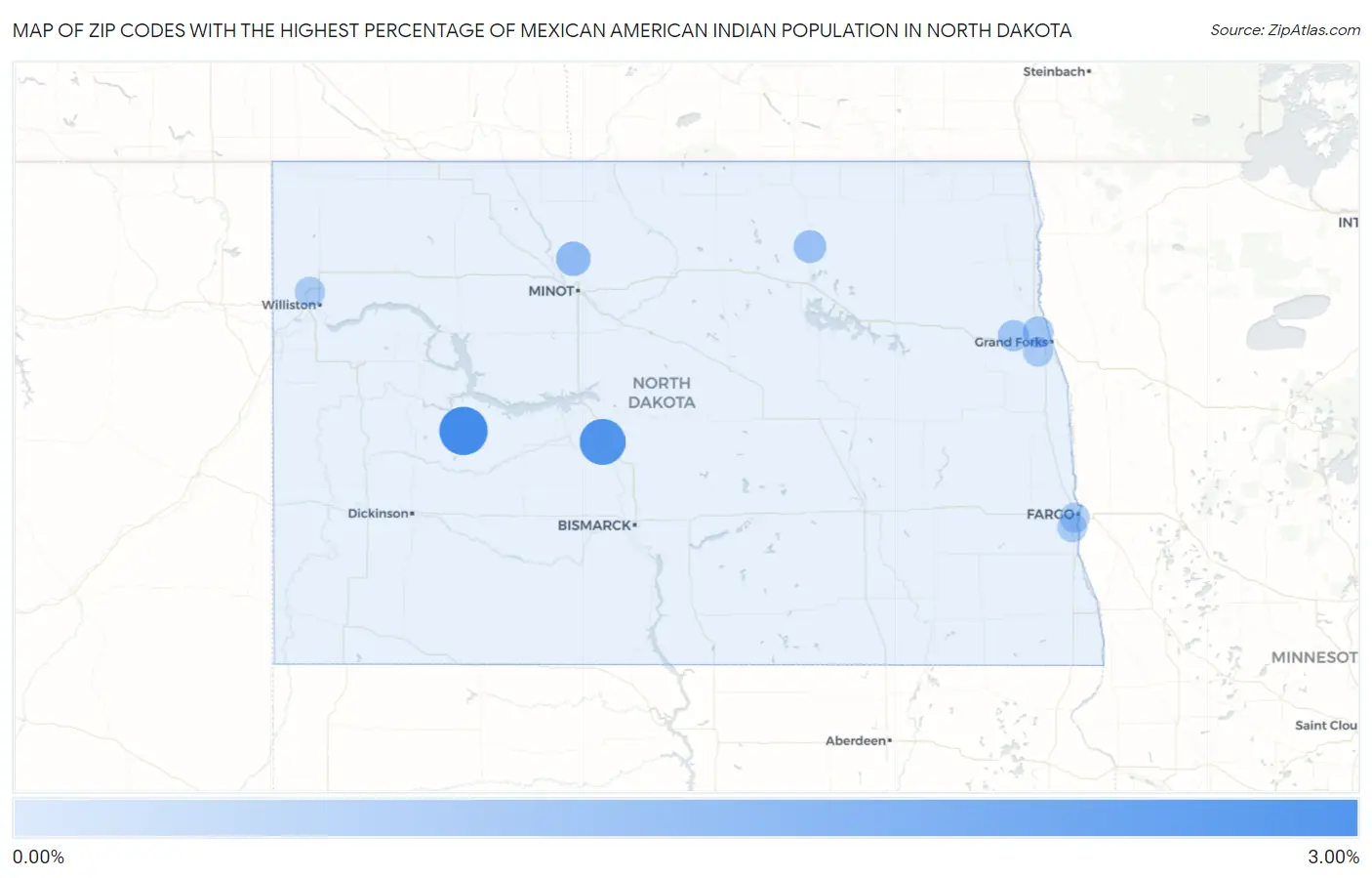 Zip Codes with the Highest Percentage of Mexican American Indian Population in North Dakota Map