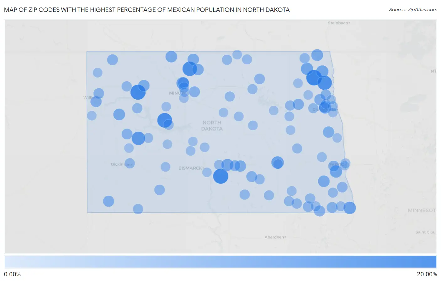 Zip Codes with the Highest Percentage of Mexican Population in North Dakota Map