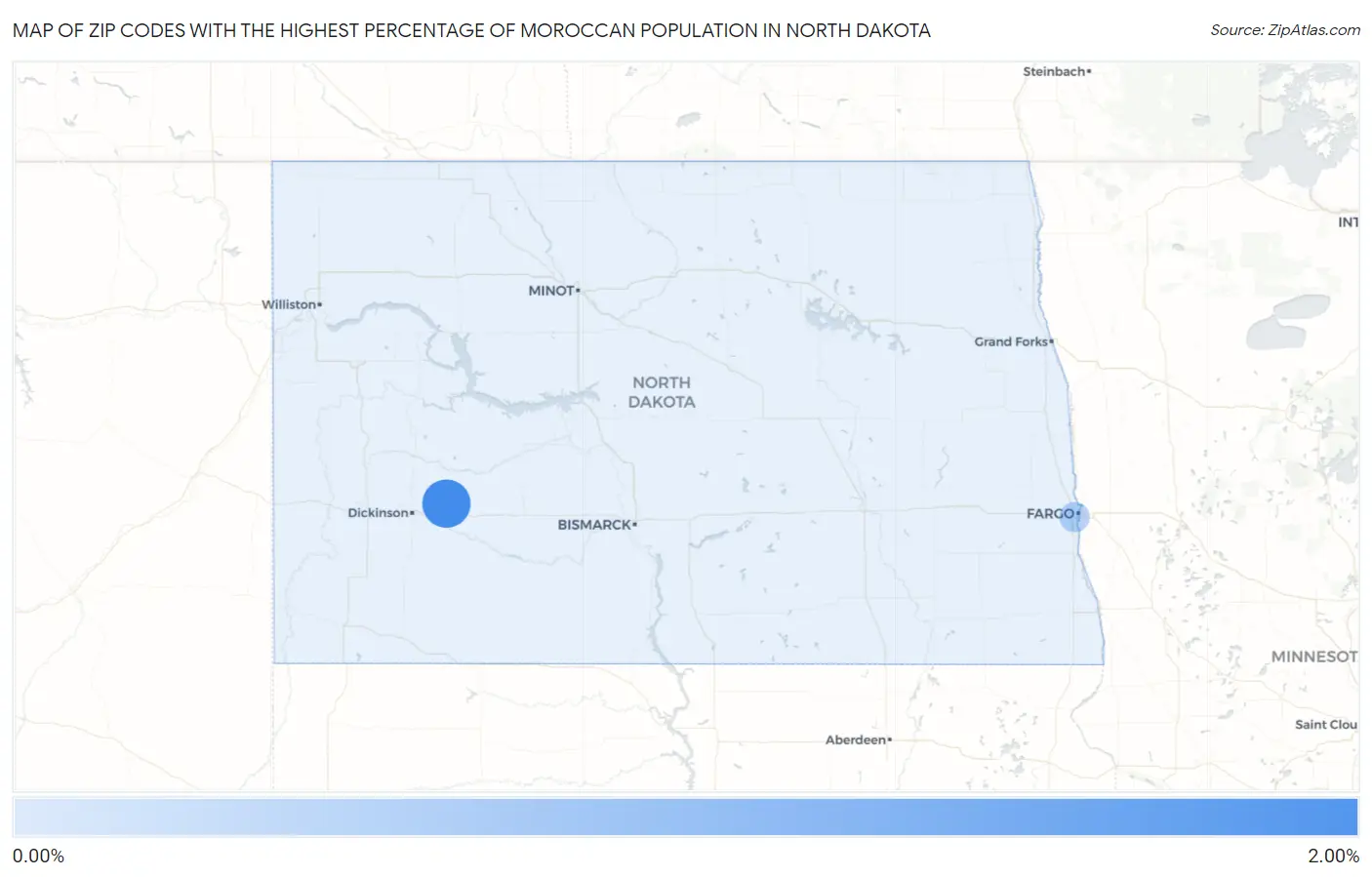 Zip Codes with the Highest Percentage of Moroccan Population in North Dakota Map