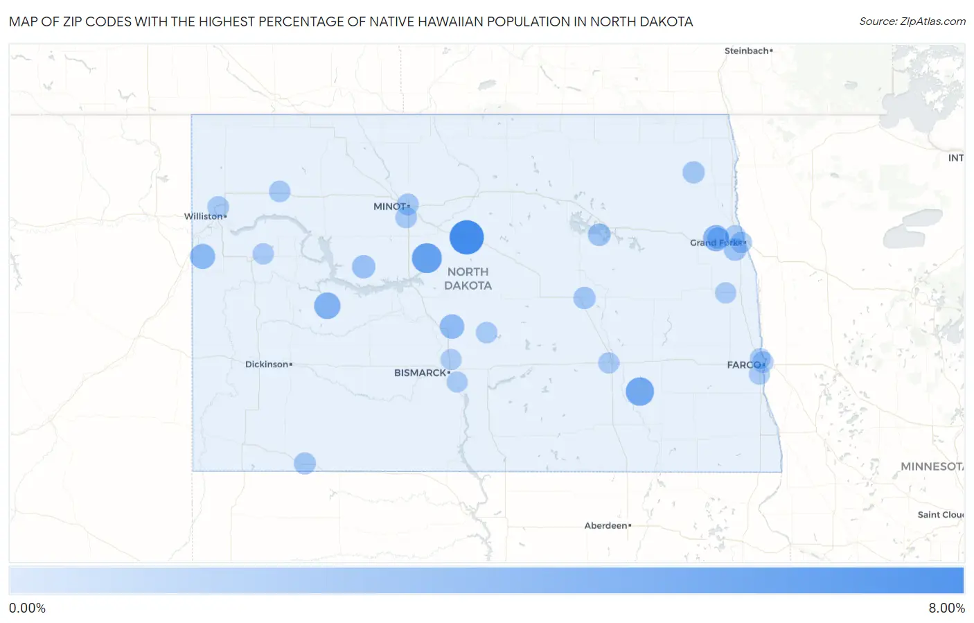 Zip Codes with the Highest Percentage of Native Hawaiian Population in North Dakota Map