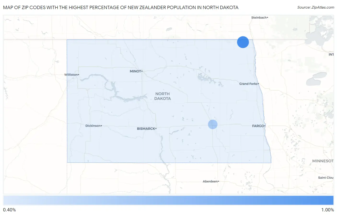 Zip Codes with the Highest Percentage of New Zealander Population in North Dakota Map