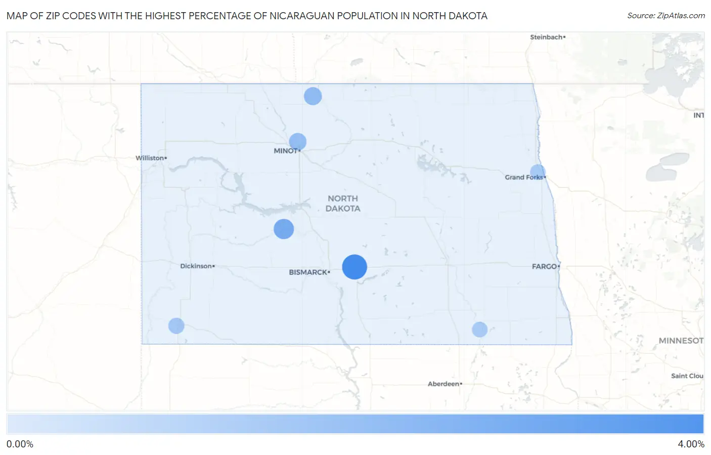 Zip Codes with the Highest Percentage of Nicaraguan Population in North Dakota Map