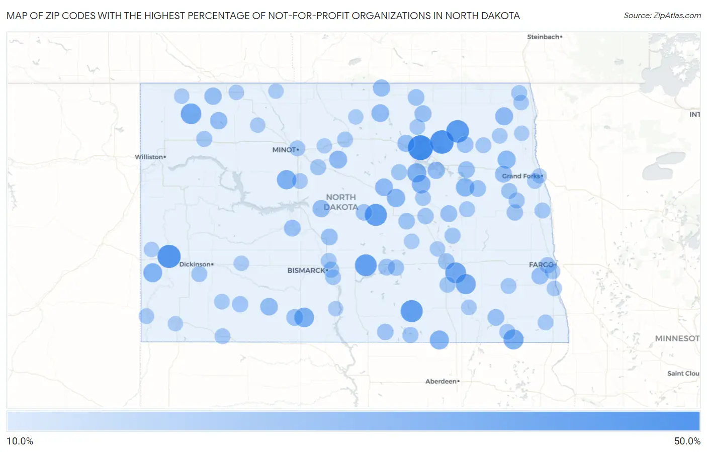 Zip Codes with the Highest Percentage of Not-for-profit Organizations in North Dakota Map