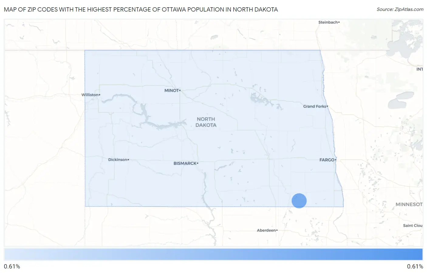 Zip Codes with the Highest Percentage of Ottawa Population in North Dakota Map