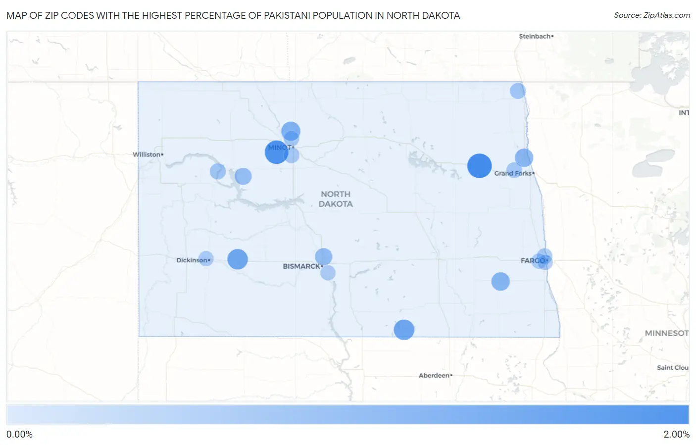 Zip Codes with the Highest Percentage of Pakistani Population in North Dakota Map