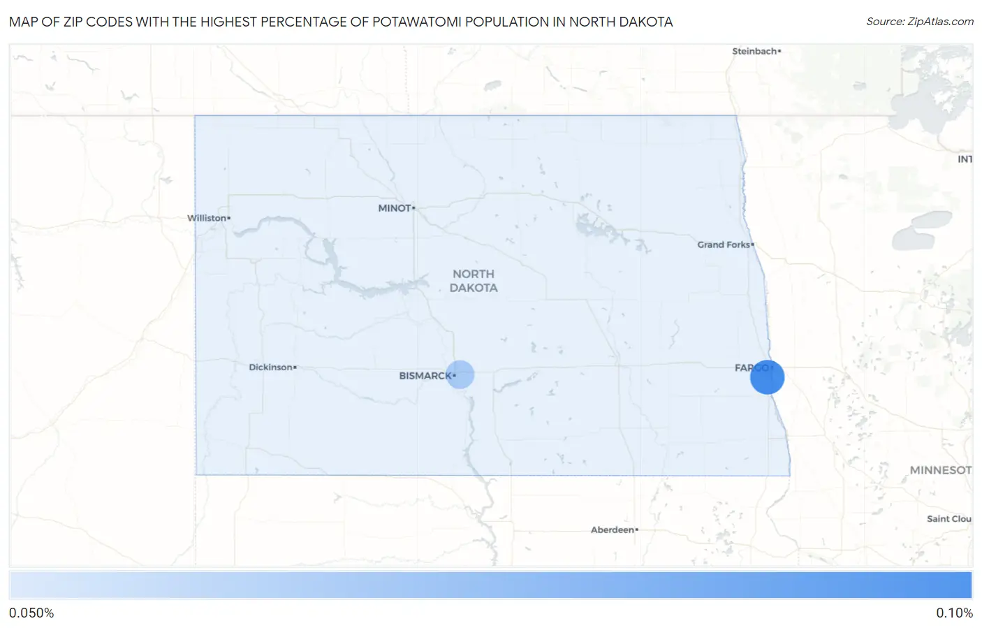 Zip Codes with the Highest Percentage of Potawatomi Population in North Dakota Map