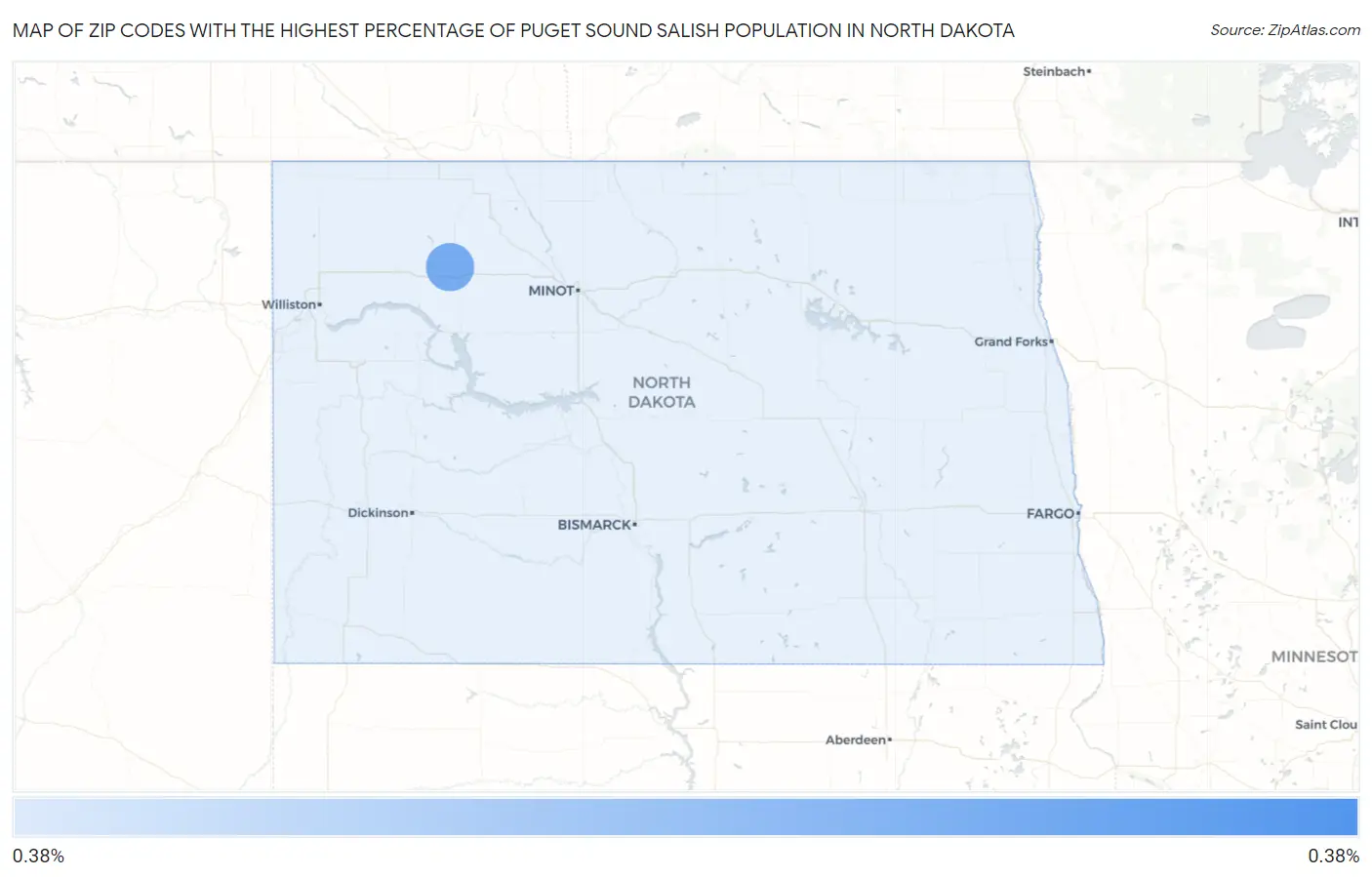 Zip Codes with the Highest Percentage of Puget Sound Salish Population in North Dakota Map