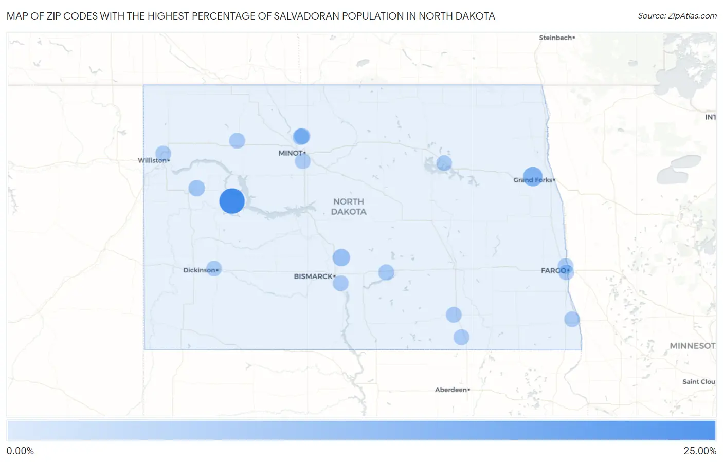 Zip Codes with the Highest Percentage of Salvadoran Population in North Dakota Map