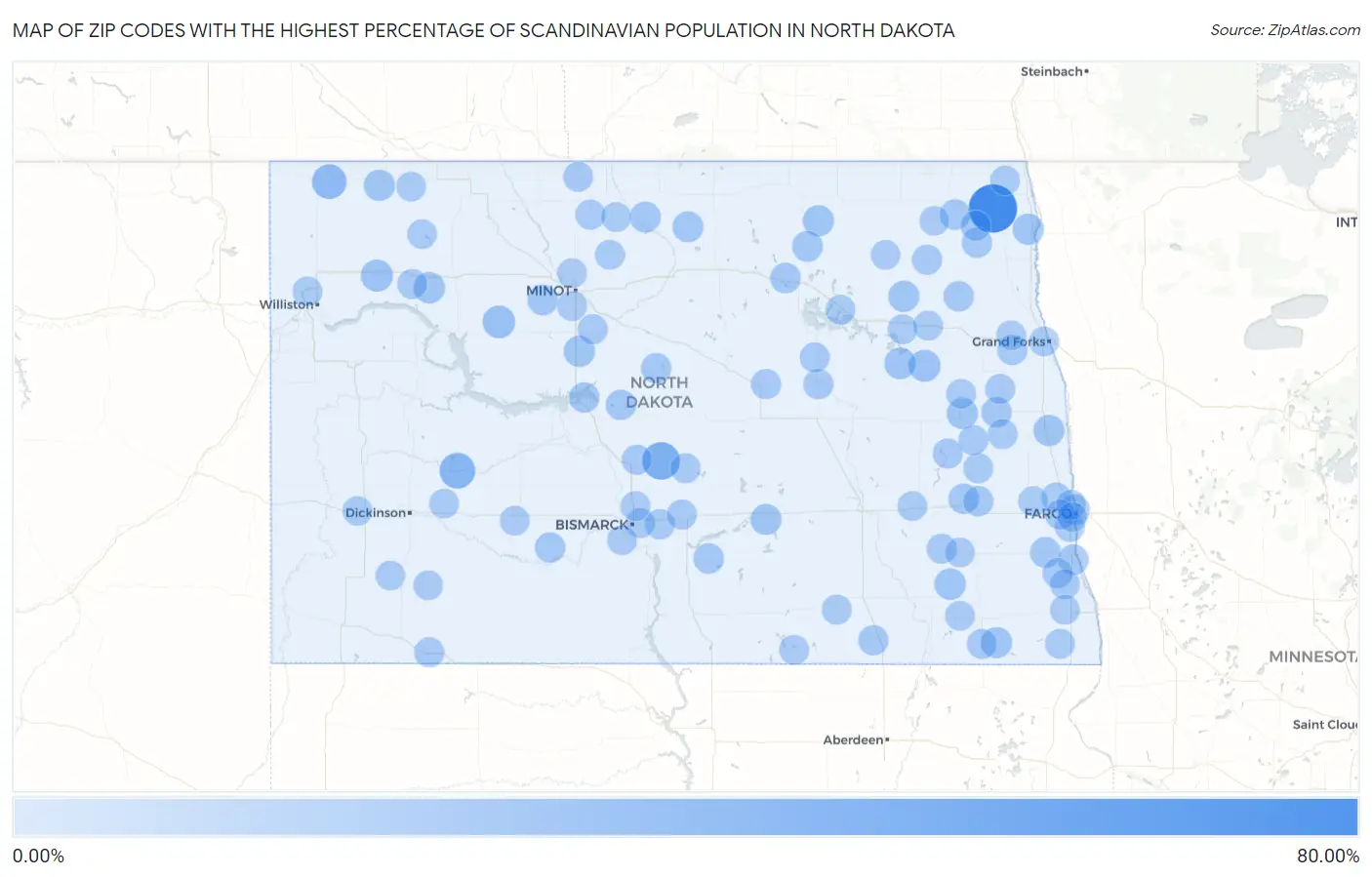 Zip Codes with the Highest Percentage of Scandinavian Population in North Dakota Map